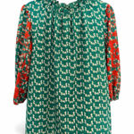 HAPSHO L/XL Boutique Printed Green Orange Boho Top Photo 0