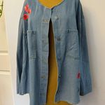 Women's Blue Denim Jacket with Floral print Size M Photo 1