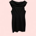 DKNY lbd black asymmetrical neck sheath midi dress rounded ruffle collar Photo 2