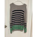 Y2K Hawthorne Gray Knit Sweater Medium Green Striped Crewneck M‎ Color Block Photo 4