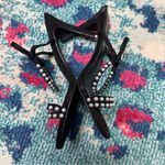 Lulus  Black Faux Suede Strappy Pearl Heels Photo 2