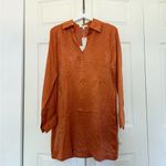 WAYF NWT Satin Shirt Dress Shift Rust Orange Long Sleeve Dotted Size Medium Photo 3