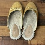Schutz Evelin Ballet Flat Metallic Gold Women's Size 8.5 Bow Slip On Bow Sherpa Photo 4