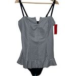 Spanx NWT Striped Peplum Tankini Swimsuit Women’s Size 14 Black White One Piece Photo 1