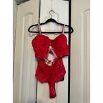 BodyRage Red Lace Bodysuit Lingerie Rhinestone Straps Valentine's Day NEW 1X Red Photo 2