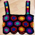 Farm Rio colorful Crochet Top Size S Black Multi-color Photo 5