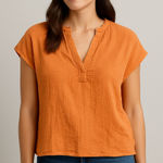 Lush Clothing Lush Tangerine Textured Cotton V-Neck Blouse Photo 0