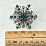 Snowflake Brooch Silver Tone Blue and Clear Crystals New Photo 4
