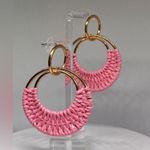 Pink Raffia Knitted Dangle Earrings | 14K Gold Plated | Hypoallergenic | NWT Photo 1