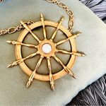 Vintage Ship Wheel Large Goldtone Nautical Necklace with Heavy Chain Gold Photo 3