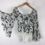 Free People One On One Date Floral Bodysuit XS White Polka Dot Bell Sleeve Photo 10