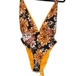 Maaji NWT Honey Safari Plunge One Piece Yellow Floral Reversible Swimsuit LARGE Photo 4
