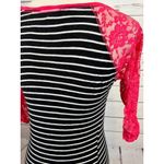 Delia's pullover shirt Striped Sexy Sheer Lace Top Black Pink Blouse Small Photo 5