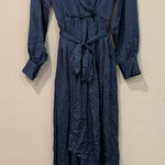 Baltic Born  Blue Satin Jenna Long Sleeve Wrap Maxi Dress L Photo 0