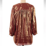 Anthropologie  Gold Copper Metallic Shimmer Foil Blouse V-Neck Size Medium M Photo 7