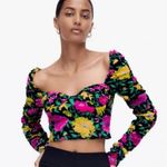ZARA Floral Crop Top Womens XS Black Ruched Sweetheart Neck Feminine Cottagecore Photo 0