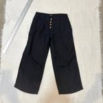 Loft XS navy wide leg cropped linen pleated button front pant P 2785 Photo 10