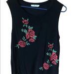 Y2K Black with red rose floral embroidered tank top Size M Photo 1