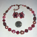 Laguna Vintage Dark Pink Beads Beaded Choker Necklace Clip On Earrings Set Red Photo 5