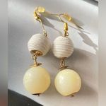 Fabric Pom Pom Drop Earrings White Photo 1