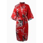 Oriental Village Silk Collection Floral Red Kimono Robe OS Size undefined Photo 11