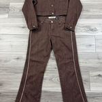 Vtg Y2K Denim Cropped Jean‎ Jacket Flare Pants Grunge Outfit 2 Piece Set Sz 11/L Brown Size L Photo 0