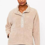 Lou & grey Sherpa Pullover Button Up Tan pockets fuzzy Relaxed Fit Sz Small Photo 0