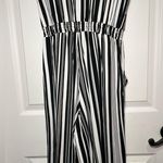 Ny Collection Jumpsuit Size Small Black White Stripes Wide Leg Cropped Photo 6
