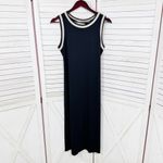 Loft  Crochet Trim Jersey Knit Sleeveless Belted Midi Dress Black Tan XS‎ Photo 9