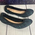 Lands End Womens 8 B Ballet Flat Shoe Round Toe Elastic Trim Slip On Plaid EUC Green Photo 0