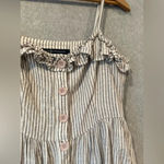 French Connection  Button Front Laich Striped RuffledTrim Midi Size Medium G0781 Photo 5