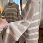 Luxe  Cream and Tan Striped Cowl Neck Sweater Photo 4