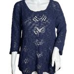 Anthropologie Knitted & Knotted Sweater Women Medium Blue Open Knit Chiffon Boho Photo 0