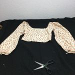 BCBG Generation Floral Puff Sleeve Smocked Square Neck Crop Top Women's Size S White Photo 2