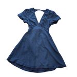 Lulus Small Sweet And Soulful Navy Puff Sleeve Tie Back Dress Nwt Blue Photo 1
