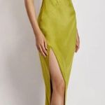 Meshki (NWT) Harriet Satin Midi High Split Dress, Biscuit, Size L Photo 14