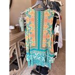 HEMANT AND NANDITA Ruffle Shift Dress in Blue Vintage Tile Green Size M Photo 5