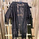 Monteau  Black Lace and Fringe Kimono/Cover up Women’s Size M Photo 0