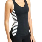 Athleta  Black and White Stripe Ace Racer Tank Top Mesh Details‎ Pockets Size S Photo 0