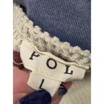 POL  Pieced Split Neck Oversized Top Blue Cream Multi Boxy Sweatshirt Large Photo 4