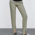 ZARA  Pleated Tailored Straight Leg Pants Khaki Green Photo 0