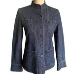Talbots Blue Denim High Neck Button Front Tailored Jacket Petite. Photo 0