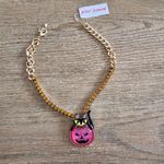 Betsey Johnson  Gold Tone & Crystal Black Cat & Pink Pumpkin Pendant Necklace NWT Photo 0