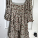 Storia  Floral Long Sleeve Dress in Cream and Red Photo 0