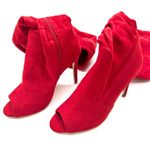 Ultra High Boots Over The Knee Peep Toe High Booties Heels Stiletto Slim Fit Suede Shoes Thigh Boots Red Size 6 Photo 8