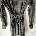 Signature Studio  XL Gray Ribbed Knit Duster Cardigan Long‎ Sleeve Belted Career Photo 5