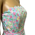 Lilly Pulitzer  Strapless Wave Blue Floral Butterfly Tiger Scalloped Trim Dress 6 Photo 5