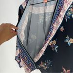 Flying Tomato Black Floral Crepe Faux Wrap Kimono Blouse Boho Size M Photo 5