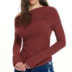 Cider Carmine Red Asymmetrical Top Off The Shouler Long Sleeve Shirt Photo 0