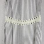 Indigo Thread Co Vest XS Blue White Striped Duster Crochet Fringe Open Front Photo 11